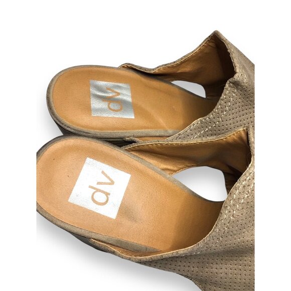 DV Womens Closed Toe Mule Heels Size 9 Tan Perforated Textile Block Heels - Picture 6 of 8